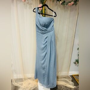Elegant One Shoulder Dress in Light Blue with corset back